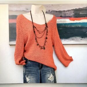 Slouchy Bohemian 3/4 sleeve cable knit oversized sweater